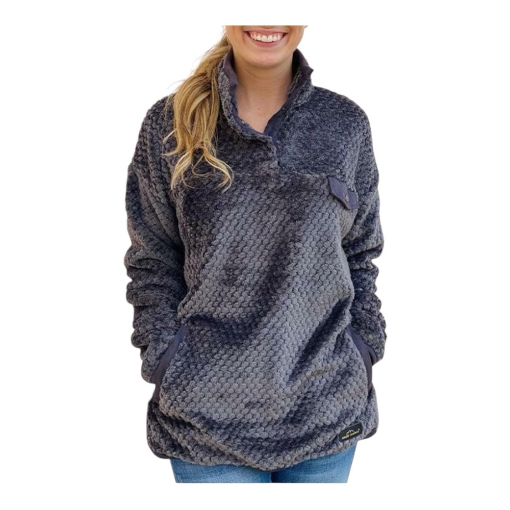 2027. SIMPLY SOUTHERN TEDDY PULL OVER JACKET MOCK NECK WITH SNAP BUTTONS SIZE SM